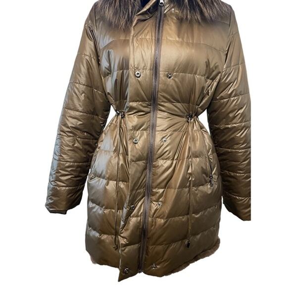 Blue Duck Brown Reversible Winter Puffer Coat Rabbit Fur Fox Trim Medium - Picture 4 of 15
